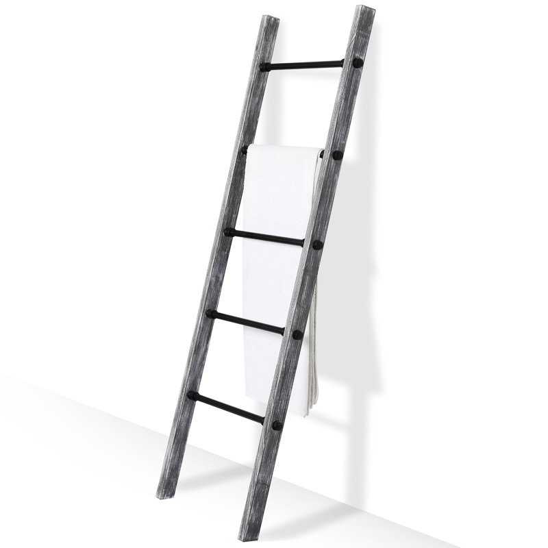 Wall-Leaning 5 ft Blanket Ladder, White/Grey