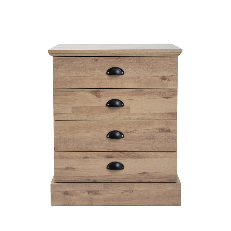 Light Oak 4-Drawer Wood Nightstand, Light Oak