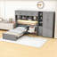 Lit plateforme avec bureau, garde-robe, tiroirs, armoires, tablettes et lumière DEL-821792933