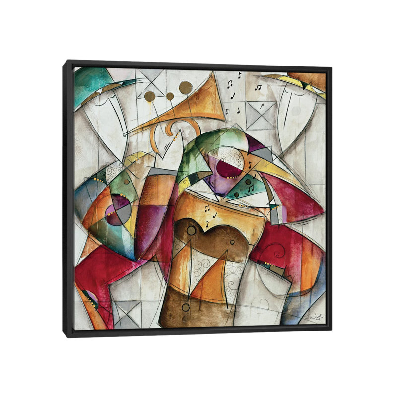 " Jam Session I " by Eric Waugh, 18" H x 18" W x 1.5" D, Black Floater Framed Canvas, No Mat