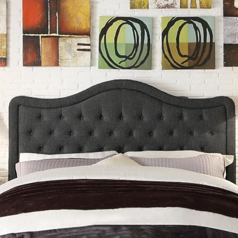 Adjustable Headboard with Fine Linen Upholstery and Button Tufting for Bedroom, Black, King