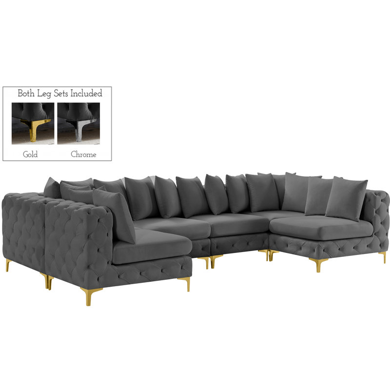 Canapé modulaire en velours 138 po, Velours gris