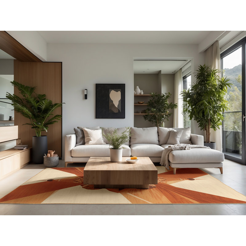 Soft Plush Carlingcott St Basils Cathedral Moscow Modern Geometric Area Rug in Brown – LightBrown Binding, 7x9