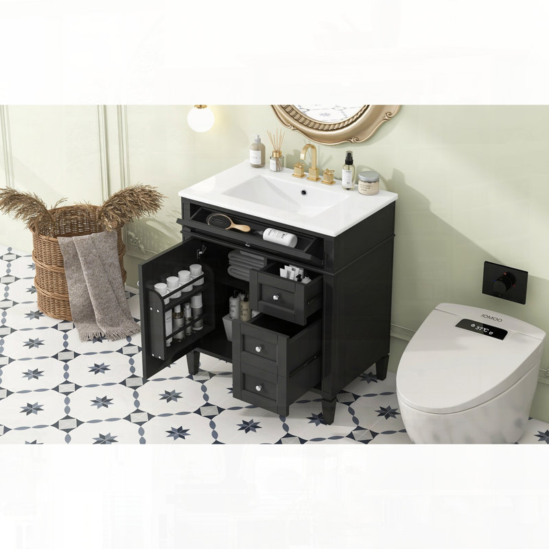 Meuble-lavabo moderne avec tiroirs supérieurs, Noir