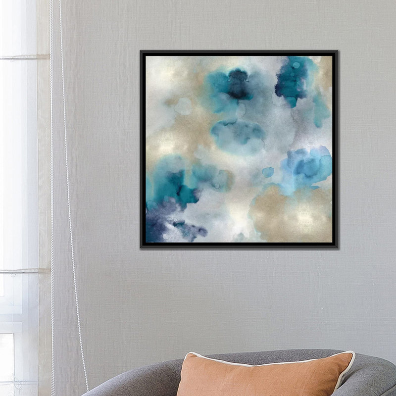 «Aqua Mouvement II», impression sur toile, H 18 po x l 18 po x P 1,5 po, Toile avec cadre noir, Pas de tapis