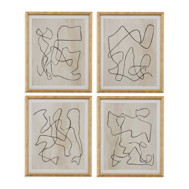 Ensemble de 4 reproductions encadrées encadrées en bois naturel