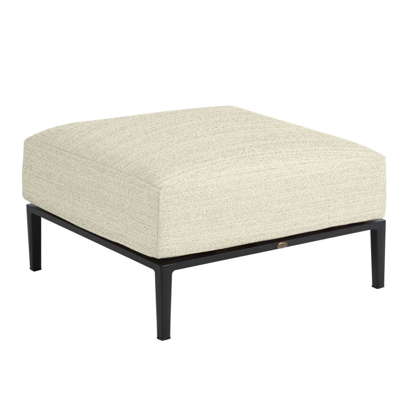 Havana Outdoor Ottoman with Cushion, Rollo Silver InsideOut® Linen, Welt + Standard fill, Black/Natural Resin