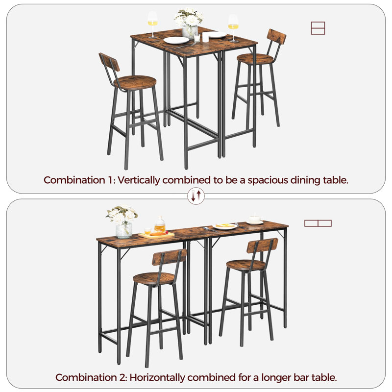 63-Inch Narrow Bar Table, Counter Height Pub Table for Dining Room, Connectable Bar Table with Sturdy Metal Frame