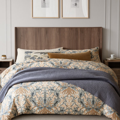 King Size 78.7" Wide Farmhouse Headboard with Fluted Wingback Panels, Wall Mounted, Walnut