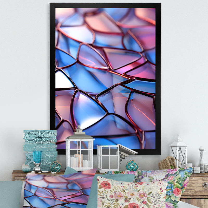 «Geometric Mosiac Fusion», art mural abstrait sur toile, Cadre photo noir, H 20 po x l 12 po x P 1 po