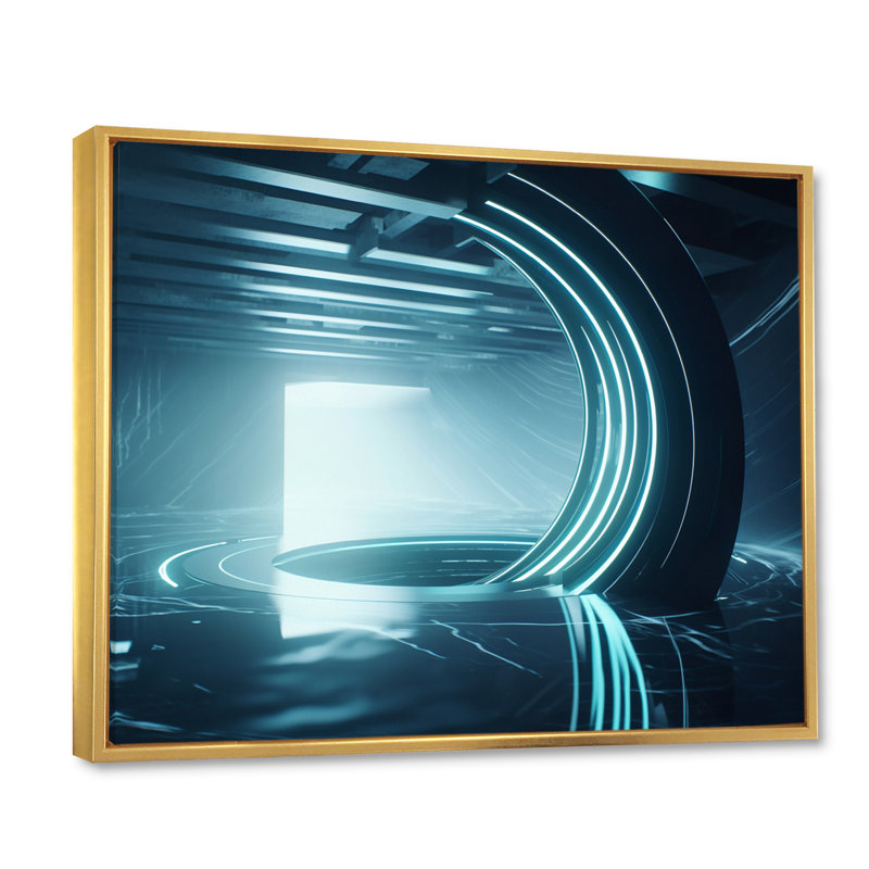 Quantum Universe Futuristic 3D - Abstract Shapes, art mural, H 30 po x l 40 po x P 1,5 po, Cadre flottant doré