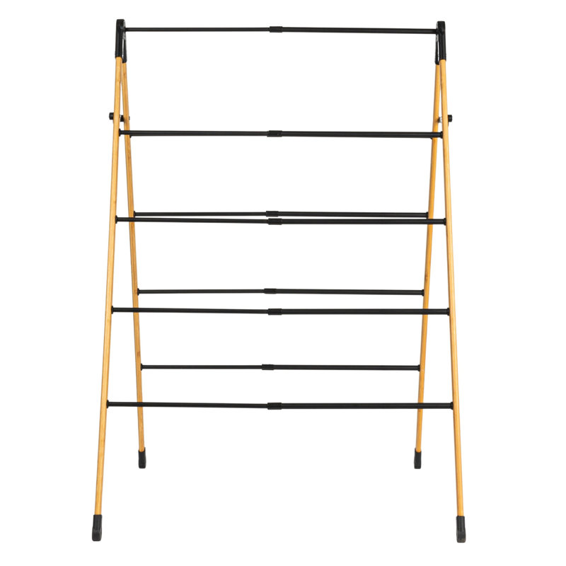 Natural Bamboo and Black Folding Clothes Drying Rack