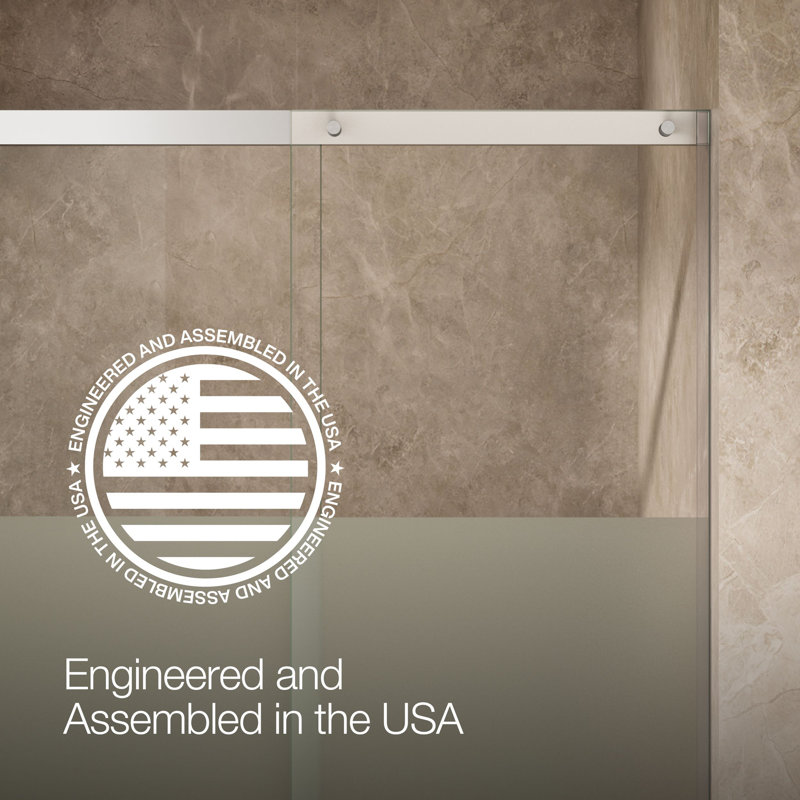 Elate Tall Sliding Shower Door, 75-1/2-In H X 50-1/4 - 53-5/8-In W, With Heavy 5/16-In Thick Crystal Clear Glass With Privacy Band