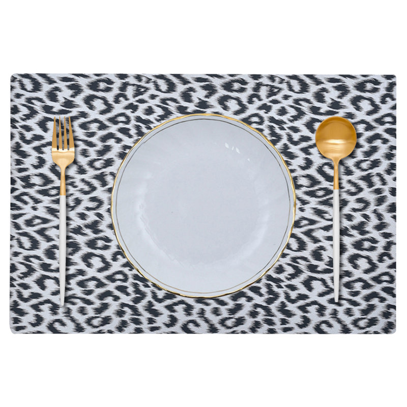 Ensemble de 6 napperons imprimés léopard Leopard, Noir / blanc