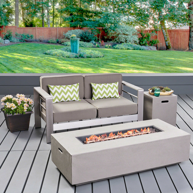 Caggiano 2 - Person Patio Conversation Set with Cushions, Khaki Frame / Khaki Cushion
