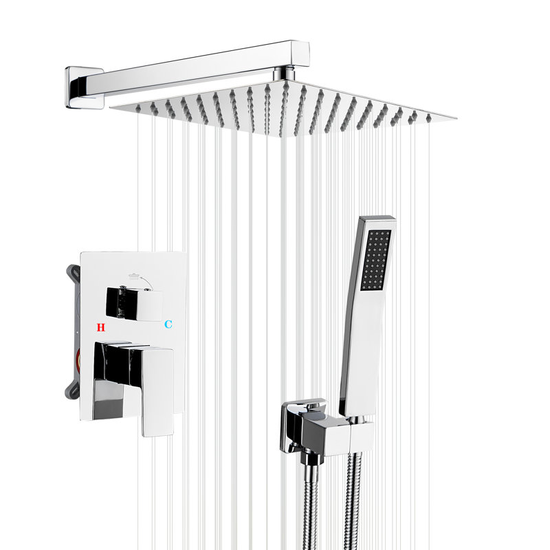 Système de douche 8000-8inch avec pomme de douche à pluie 8 pouces et douchette, Polished Chrome