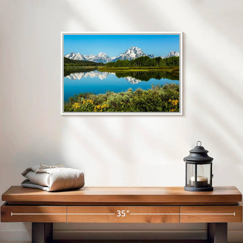 Réflexions du lac Grand Teton, Cadre flottant blanc, 19 po x 13 po