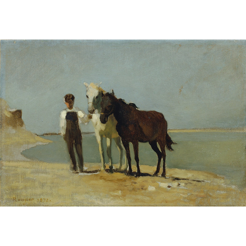 Ein Junge mit Pferden am Strand (1872), 18" H x 24" W x 1.5" D