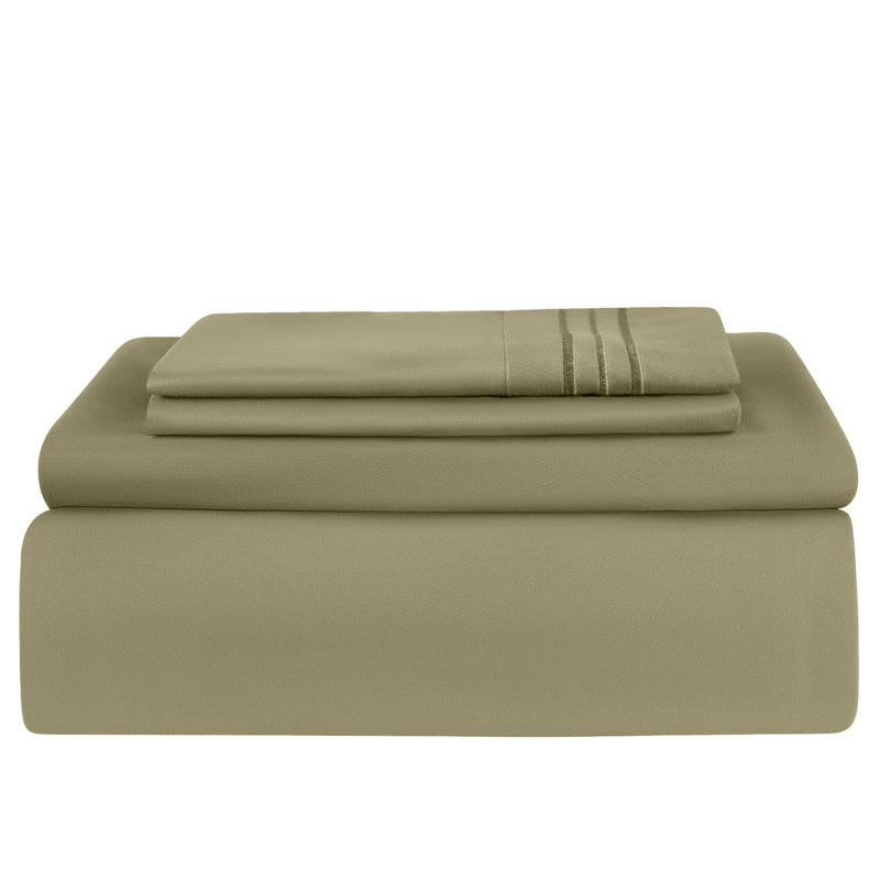 Microfiber Sheet Set 1800 Series Bed Bedding Pack with Fitted Flat Sheets & Pillow Cover, Green