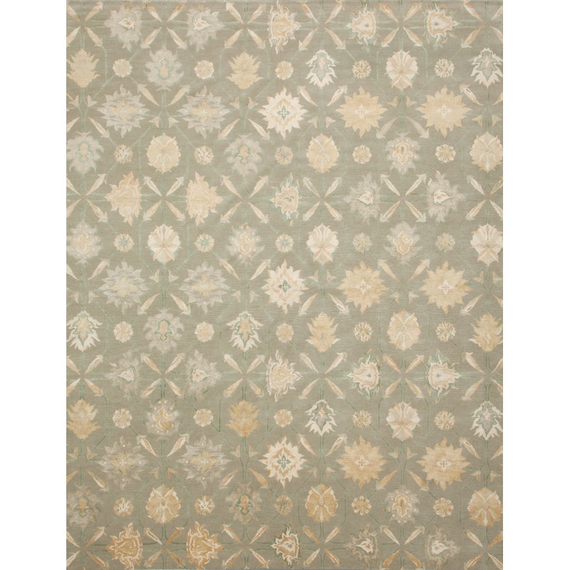 Palmettes Floral Area Rug in Gold/Aqua/Silver, Rectangle 10' x 14'