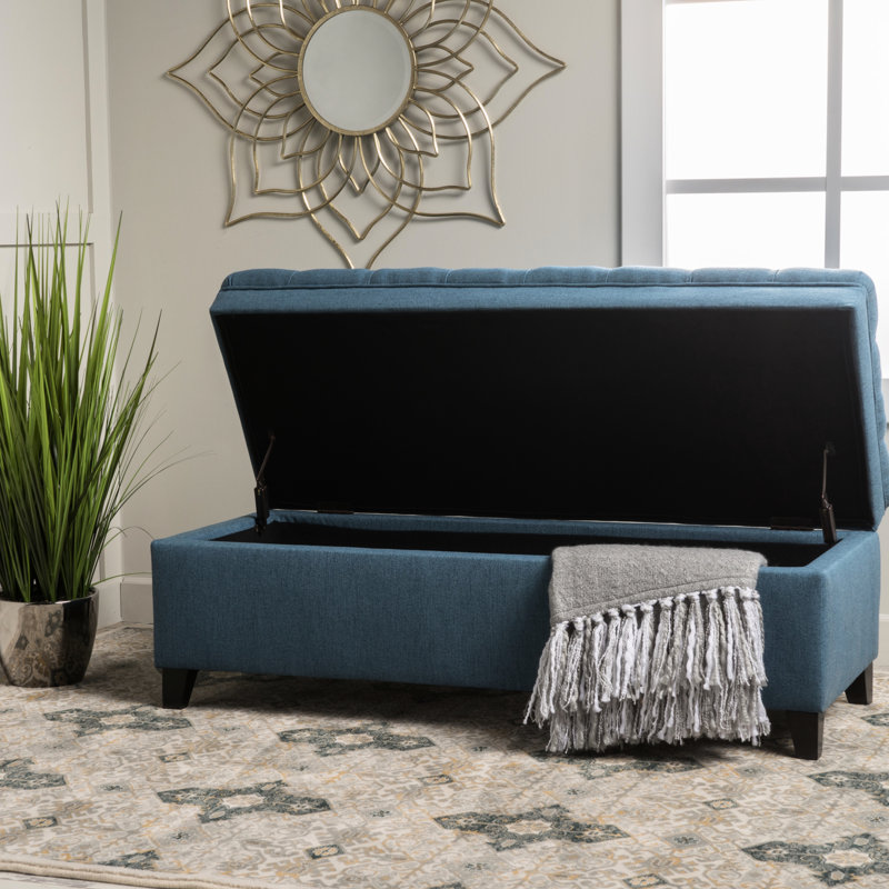Blue Fabric With Leg Structure And Birch Legs - 49.48D X 20.52W 18.30H Abundant Storage, Blue