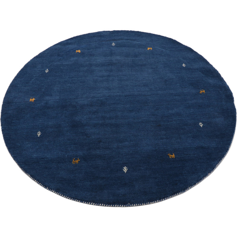 Handwoven Wool Gabbeh Uni Blue Rug, Round 300cm
