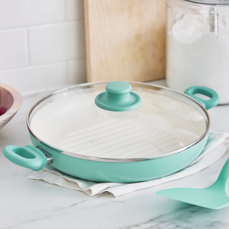 Greenlife Soft Grip Healthy Ceramic Nonstick, 11" Grill Pan With 2 Handles And Lid, PFAS-Free, Dishwasher Safe, Turquoise