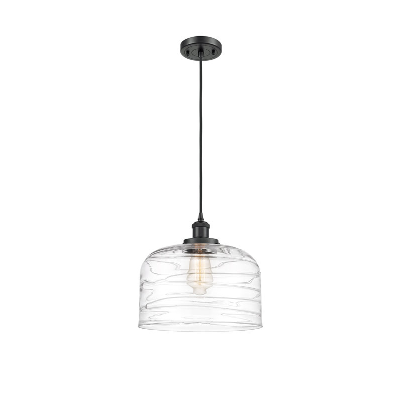 Luminaire suspendu en forme de dôme à 1 lumière Greydon, Noir mat