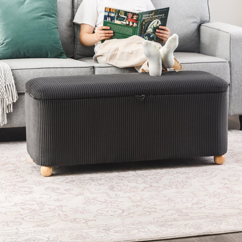 Banc de rangement rectangulaire, Velours côtelé gris foncé