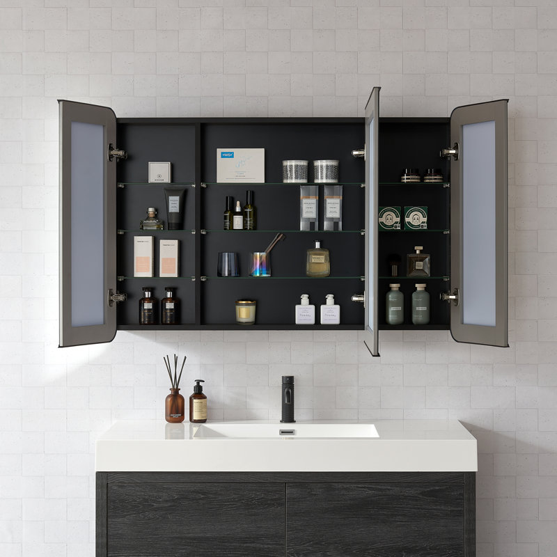 Lagos 48 in.W x 32 in.H Rectangular Framed Medicine Cabinet with Mirror, Brushed Black
