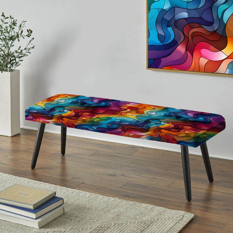 Poupart Psychedelic Puzzle - Abstract Upholstered Black Bench