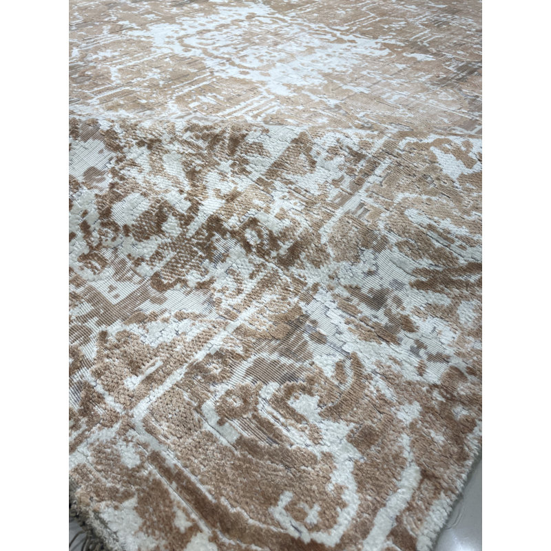 Elegant Versatile Coral Hand Knotted Ivory / Copper Transitional Modern Wool Area Rug