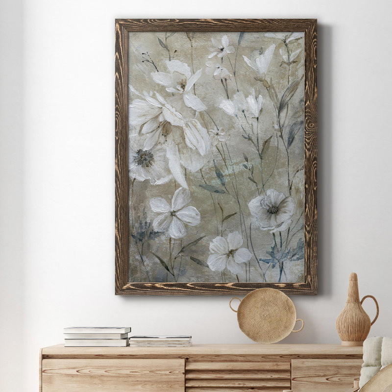 Wildflower White - Toile encadrée de qualité supérieure - prête à être accrochée, H 20 po x l 17 po x P 1,5 po, Noyer