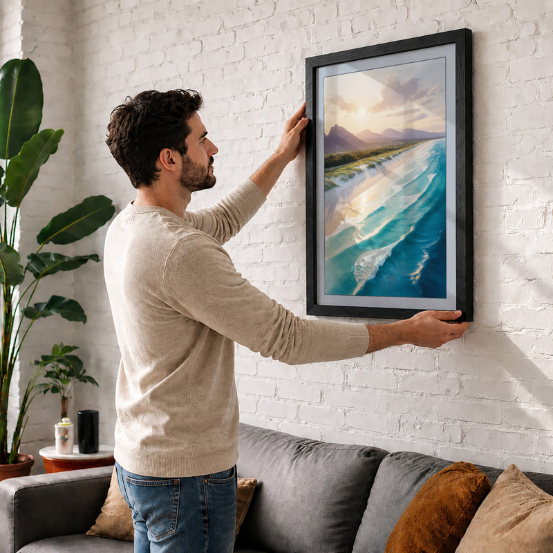 Mountain And Waves Coastal - Print, A1 - 84.1 x 59.4 cm, White