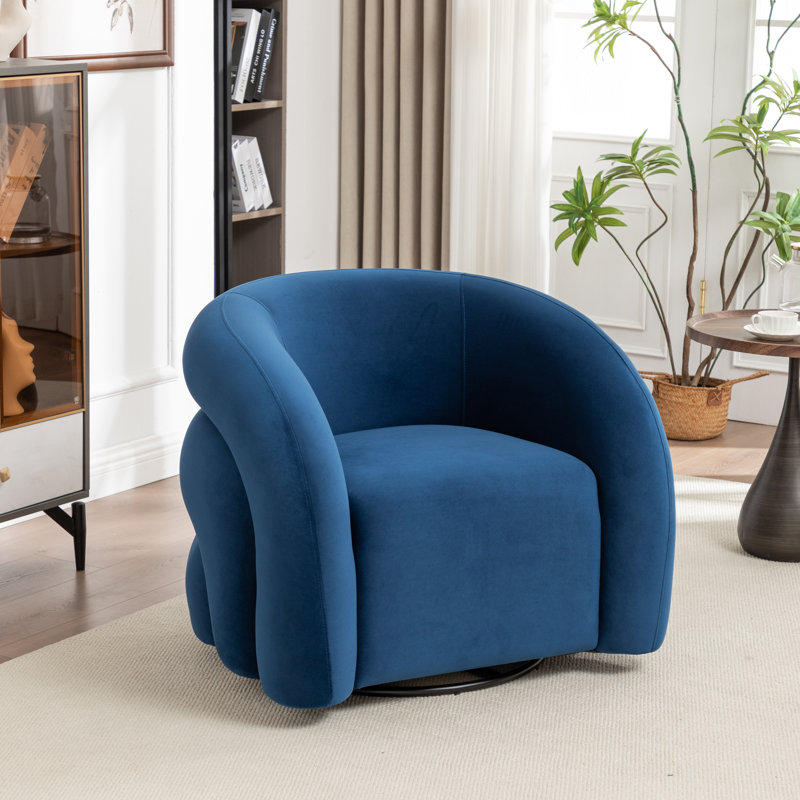Coyle Upholstered Swivel Barrel Chair, Navy Velvet, 1