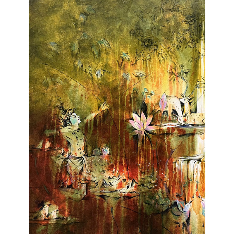 Chasse au bord du lac | Arcylique sur toile | Par Shagun Sengar Shaha