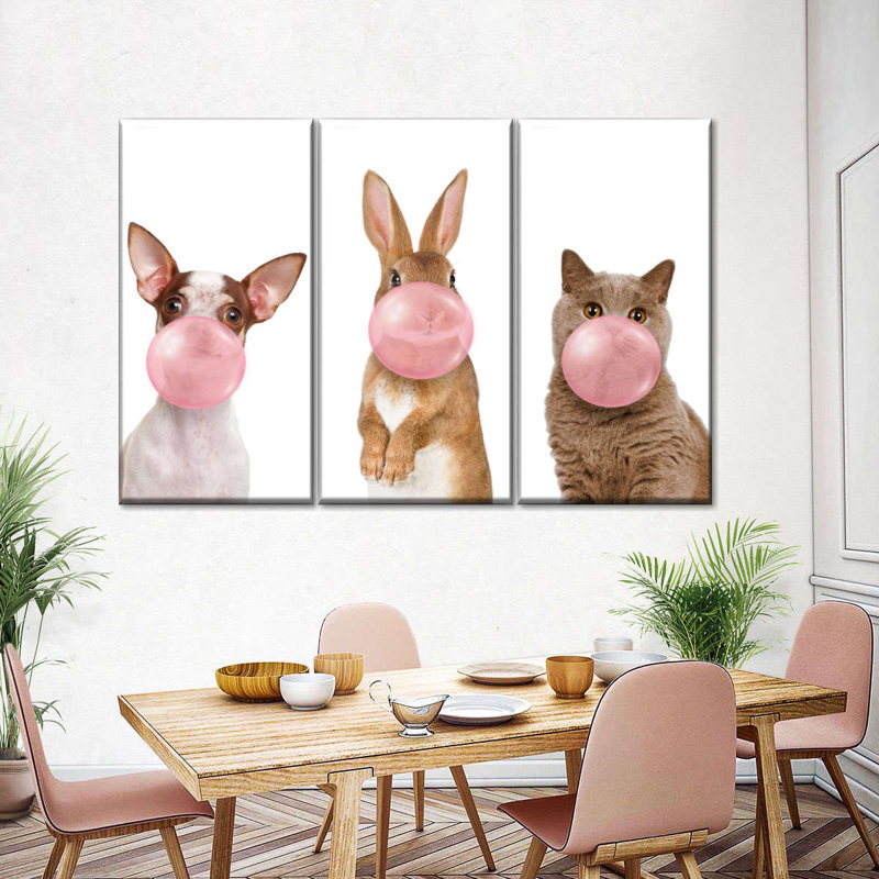 Drôle d'animaux mignons 3 pièces, H 24 po x l 38 po x P 1,25 po