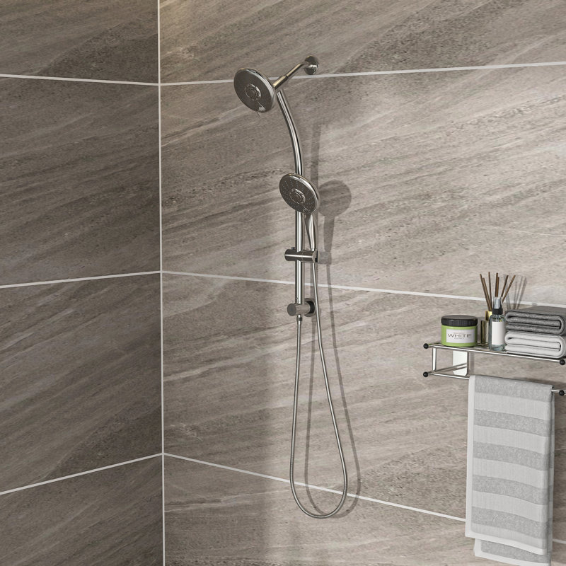 5" Multi Function Shower Head In Brushed Nickel With Adjustable Slide Bar - 5 Options For Luxury And Bath Experience Handheld Bar, Spray Patterns