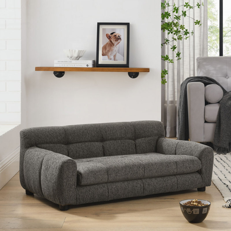 38" Upholstered  Memory Foam Sofa for Dogs with Backrest and Armrest, Dark Gray, 14.5" H x 38" W x 22" D
