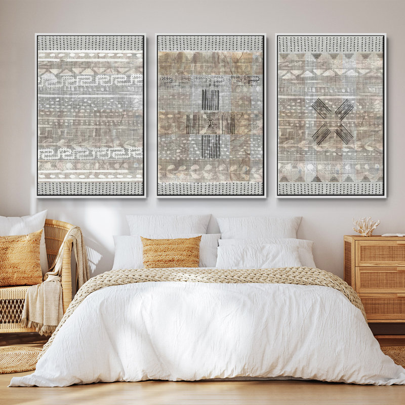 Ensemble de 3 pièces encadrées sur toile Forest Foliage On Linen I, Cadre blanc, H 27 po x l 54 po