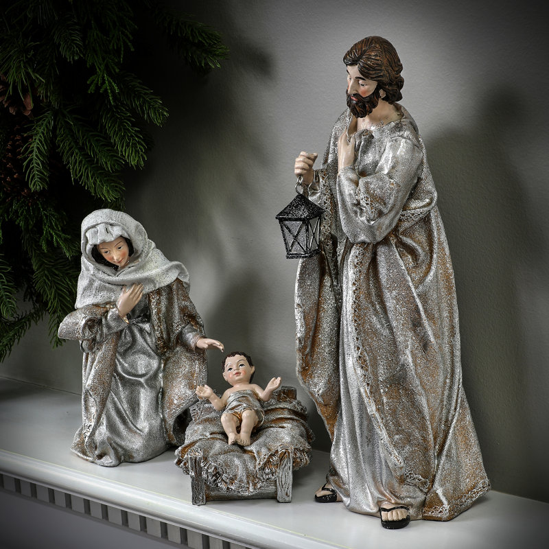 Renaissance Holy Family Resin Figurine Set with Sugar Finish