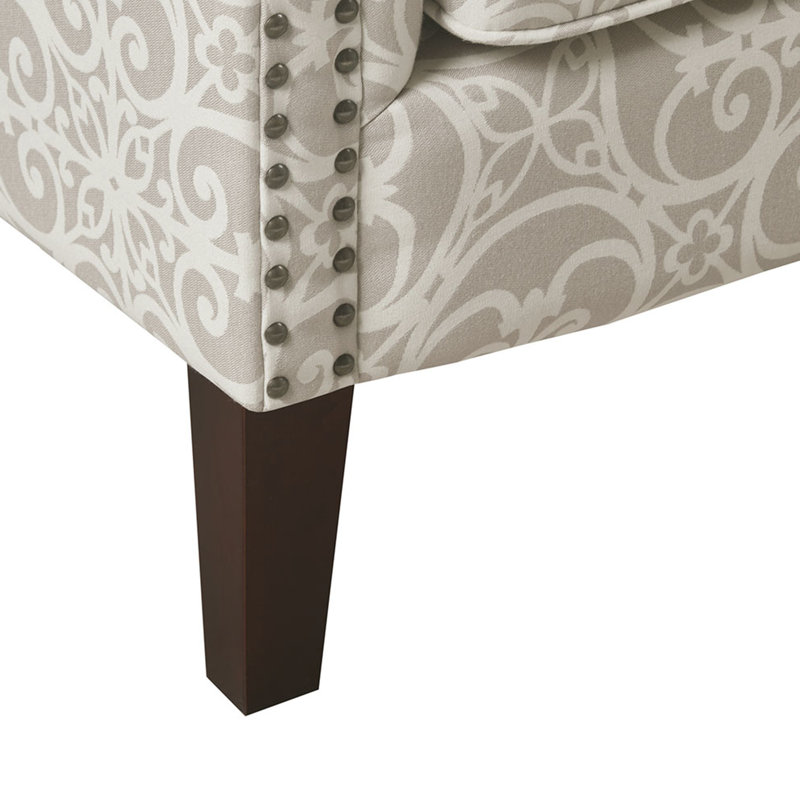 Pieds en bois massif, dossier serré, mousse haute, 56% rayonne 44%, H 35,1 po x l 28,48 po P 31 po