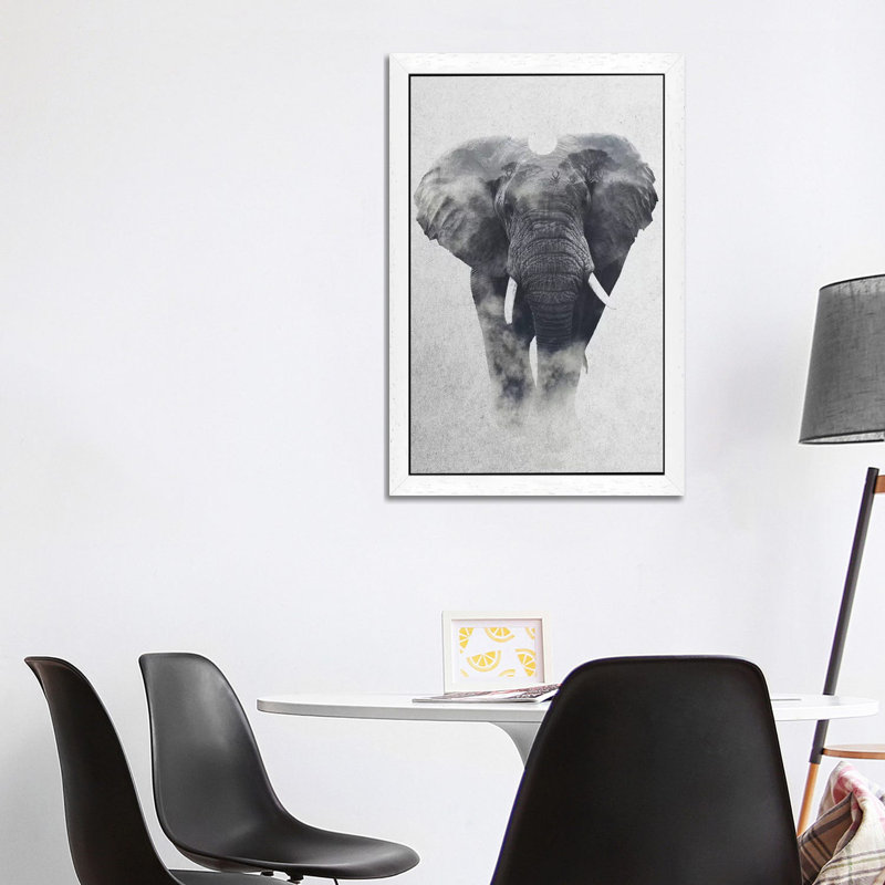 Elephant by Andreas Lie - Floater Frame Print on Canvas, 101.6 cm H x 66.04 cm W, White Framed