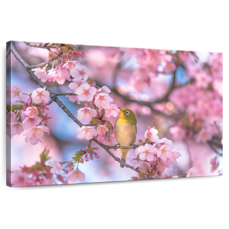 Oiseau chanteur sakura brun, H 16 po x l 24 po