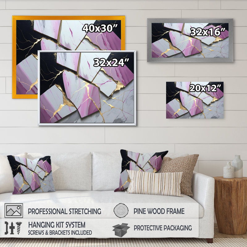 «Abstract Geode Pink II», reproduction sur toile, L 40 po x H 30 po, Toile avec cadre flottant or