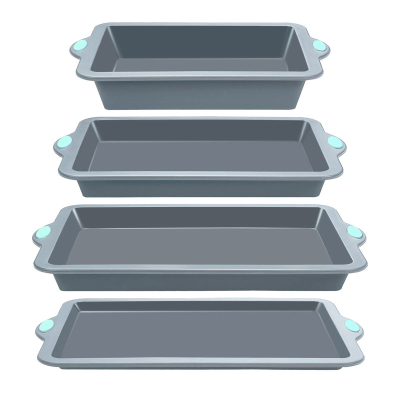 Ensemble de moules à pâtisserie en silicone, 4 pièces, comprenant des moules à pâtisserie, des plaques à pâtisserie, des plaques à biscuits, un moule à gâteau avec poignées et un cadre renforcé en métal (gris)