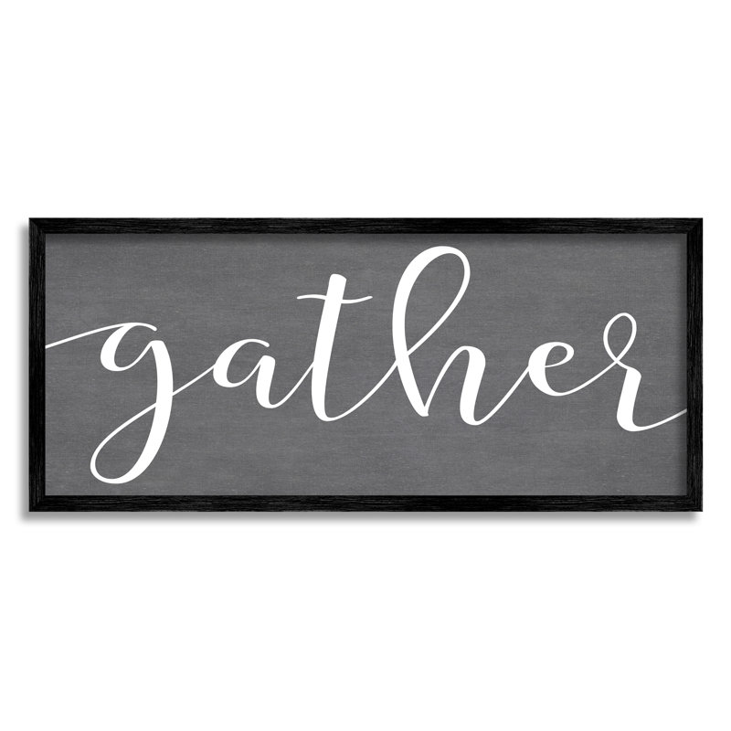 «Gather Rustic Family Calligraphy Cursive Sign» par lettré et doublé - cadre flottant, art textuel sur bois