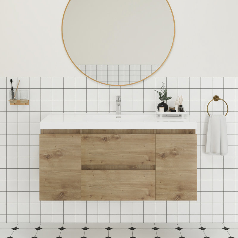 Armoire de salle de bain murale intégrée 48 po couleur chêne naturel, Chêne naturel