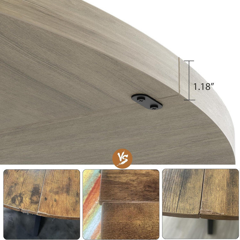 47.2" Round Dining Table for 4‑6, Industrial Kitchen Table with Metal Pedestal Base & Storage Shelf, Gray