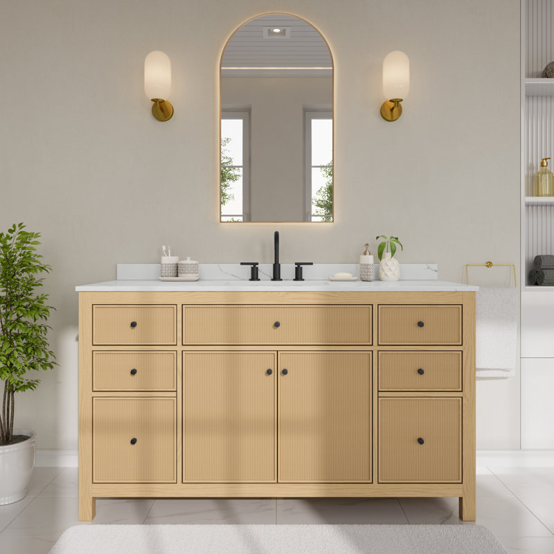 Pendry 48" Freestanding Single Bathroom Vanity with Quartz Top, Matte Black, 60", 8" Widespread